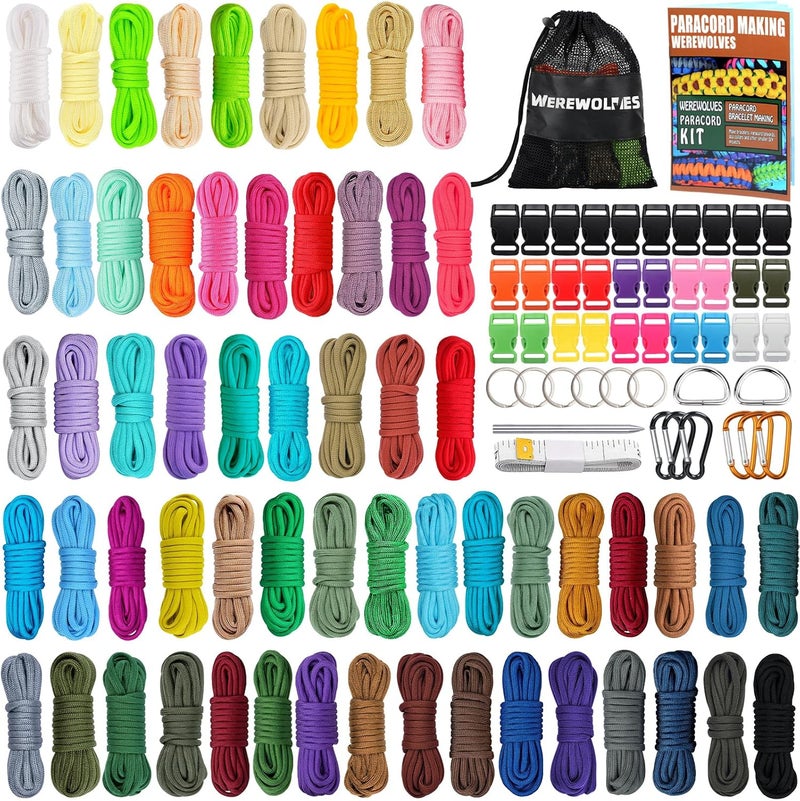 WEREWOLVES 60 Colors Paracord Cord, 550 Paracord Bracelet Crafting Combo Kits with Instruction - Multifunction Paracord Ropes, 10 Feet Each Parachute Cord for DIY Manual Braiding - Image 1